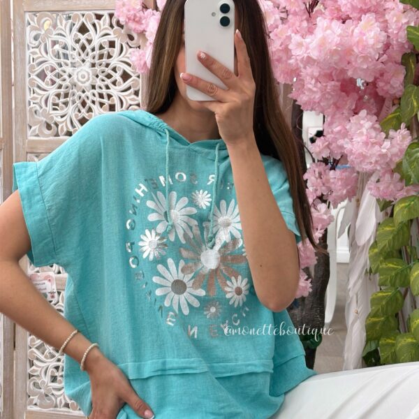 Blusa manga corta aguamarina