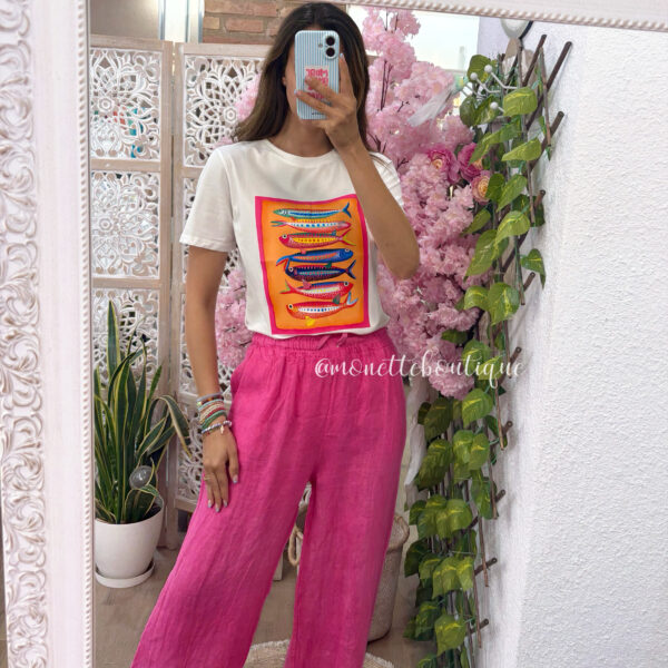 Camisetas sardinas fondo naranja