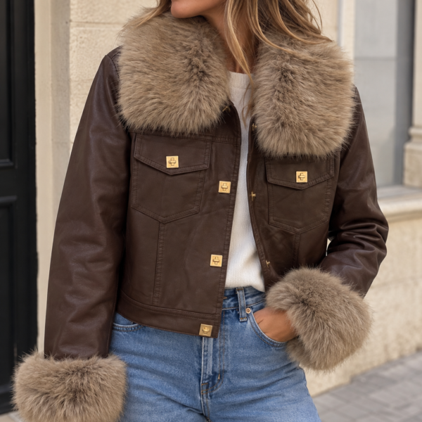 Chaqueta polipiel marrón chocolate