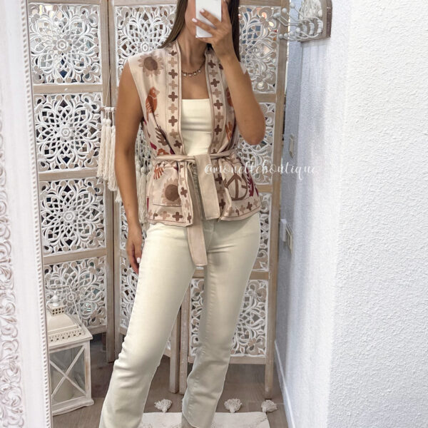 Chaleco antelina estampado beige