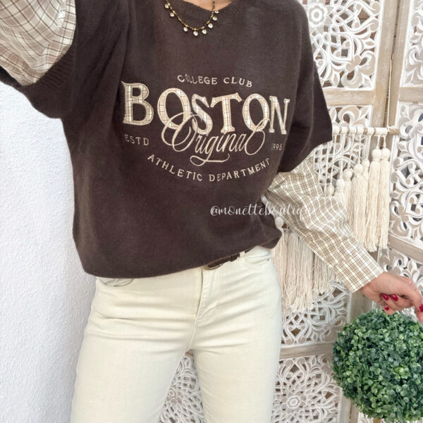 Jersey efecto camisa marrón chocolate